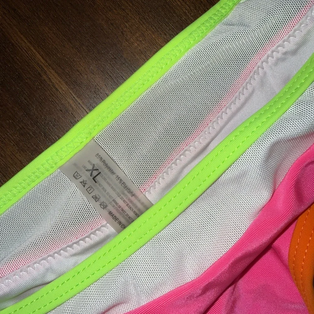 Neon Pink Bikini Set with Lime & Blue Trim and Orange Accent - Size XL - Picture 3 of 4
